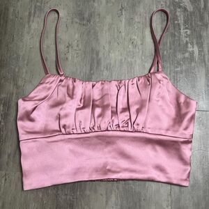 Forever 21 Satin Cropped Tank Top Pink Size Small